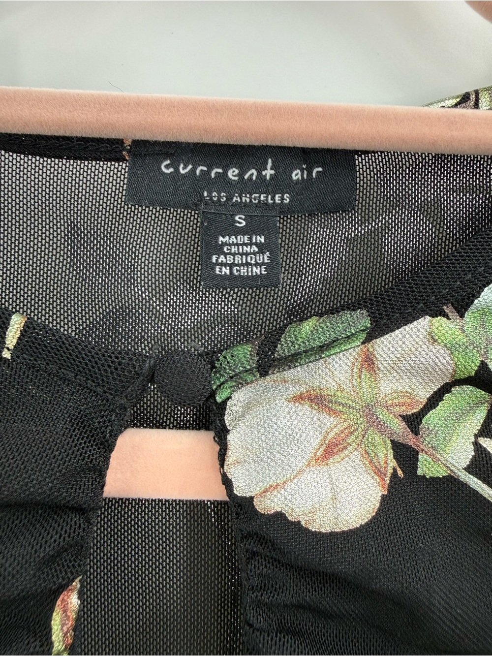 Black Floral Ruched Mesh Top Keyhole Puff Sleeve Romantic Cottagecore Feminine - Picture 14 of 15